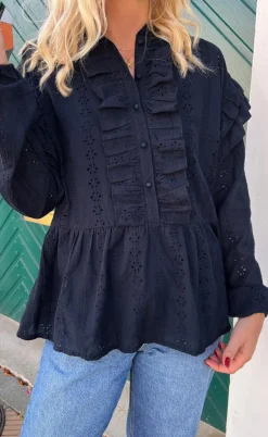 Say INA Copenhagen Bluse - Frida - Navy Blue Broderie Anglaise