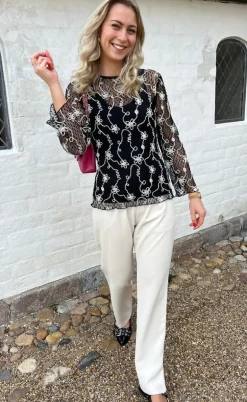 Say INA Copenhagen Bluse - Lace - Black W. White Lurex