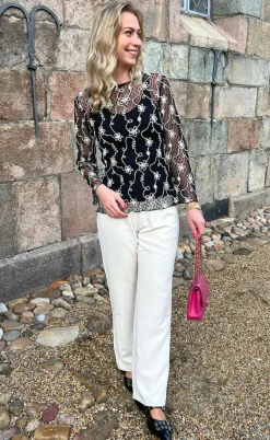 Say INA Copenhagen Bluse - Lace - Black W. White Lurex