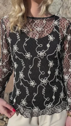 Say INA Copenhagen Bluse - Lace - Black W. White Lurex