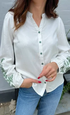 Say INA Copenhagen Bluse - Molly - Off White w. Green