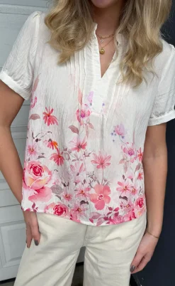 Say INA Copenhagen Bluse - Nina - Off White W. Pink Flowers