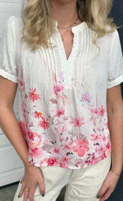 Say INA Copenhagen Bluse - Nina - Off White W. Pink Flowers