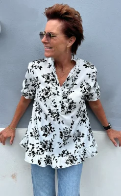 Say INA Copenhagen Bluse - Philine - White/Black Roses