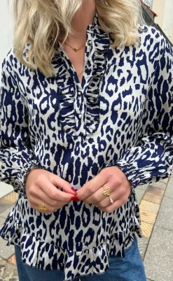 Say INA Copenhagen Bluse - Pia - Navy Blue Leopard