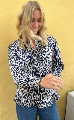 Say INA Copenhagen Bluse - Pia - Navy Blue Leopard