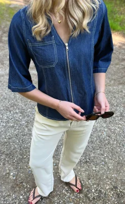 Say INA Copenhagen Bluse - Zenia Zipper - Denim Blue