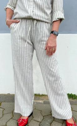 Say INA Copenhagen Bukser - Juliana Linen - Off White / Black Striped