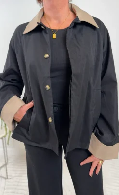 Say INA Copenhagen Jakke - Caroline Contrast Trenchcoat - Black/Brownish