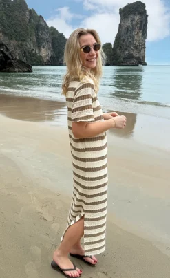 Say INA Copenhagen Kjole - Carolina Knit - Light Brown Striped