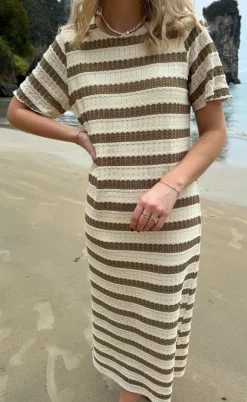 Say INA Copenhagen Kjole - Carolina Knit - Light Brown Striped