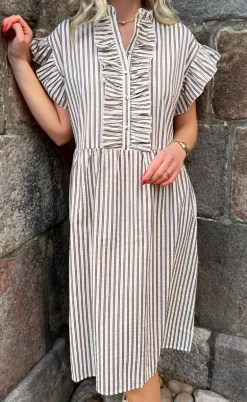 Say INA Copenhagen Kjole - Amelia - White/Brown Striped