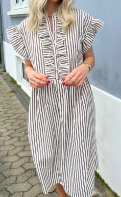 Say INA Copenhagen Kjole - Amelia - White/Brown Striped