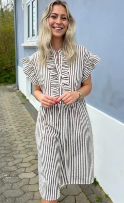 Say INA Copenhagen Kjole - Amelia - White/Brown Striped