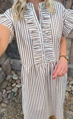 Say INA Copenhagen Kjole - Amelia - White/Brown Striped