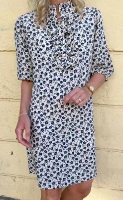 Say INA Copenhagen Kjole - Camilla - White/Blue Flower