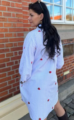 Say INA Copenhagen Kjole - Selma - Blue Striped W. Strawberries