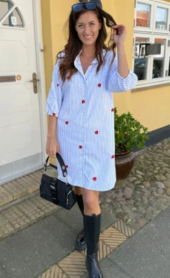 Say INA Copenhagen Kjole - Selma - Blue Striped W. Strawberries