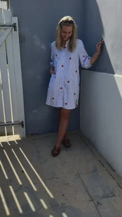 Say INA Copenhagen Kjole - Selma - Blue Striped W. Strawberries