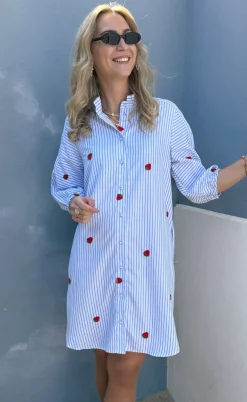 Say INA Copenhagen Kjole - Selma - Blue Striped W. Strawberries