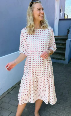 Say INA Copenhagen Kjole - Ellie - Off White W. Red Bows