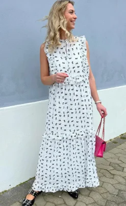 Say INA Copenhagen Kjole - Lilja Bow Dress - White w. Black Bows