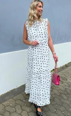 Say INA Copenhagen Kjole - Lilja Bow Dress - White w. Black Bows