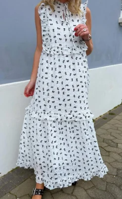Say INA Copenhagen Kjole - Lilja Bow Dress - White w. Black Bows