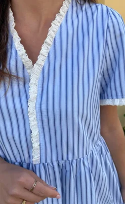 Say INA Copenhagen Kjole - Catja Summer - Blue Striped W. Lace