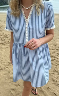 Say INA Copenhagen Kjole - Catja Summer - Blue Striped W. Lace