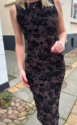 Say INA Copenhagen Kjole - Sophia Mesh - Brown W. Black Flower