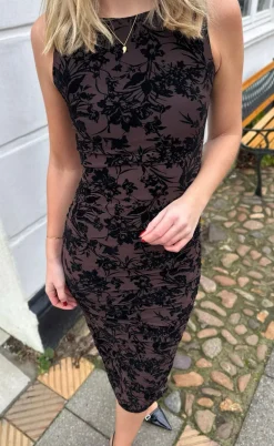 Say INA Copenhagen Kjole - Sophia Mesh - Brown W. Black Flower