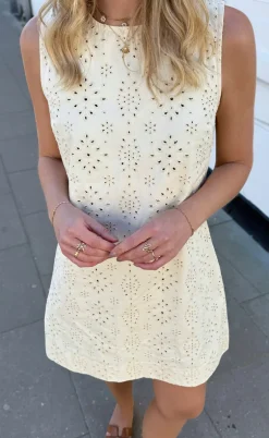 Say INA Copenhagen Kjole - Maja - Off White Denim W. Embroidery