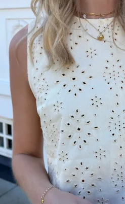 Say INA Copenhagen Kjole - Maja - Off White Denim W. Embroidery