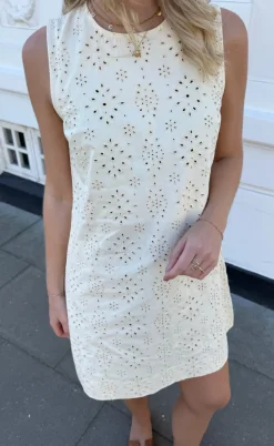 Say INA Copenhagen Kjole - Maja - Off White Denim W. Embroidery
