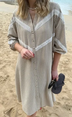 Say INA Copenhagen Kjole - Viola - Camel / Black Striped