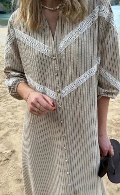 Say INA Copenhagen Kjole - Viola - Camel / Black Striped