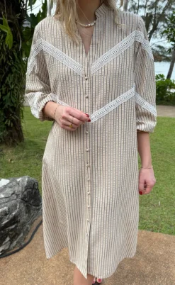 Say INA Copenhagen Kjole - Viola - Camel / Black Striped