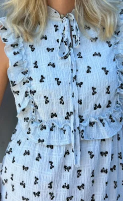 Say INA Copenhagen Kjole - Lilja Bow Dress - Light Blue W. Black Bows