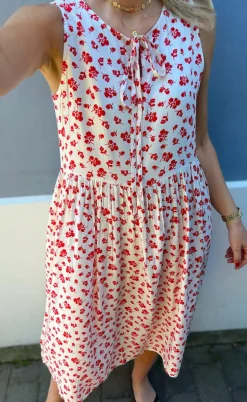 Say INA Copenhagen Kjole - Heidi - White/Red Flowers