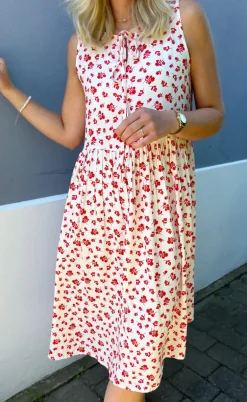 Say INA Copenhagen Kjole - Heidi - White/Red Flowers