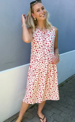 Say INA Copenhagen Kjole - Heidi - White/Red Flowers