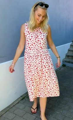 Say INA Copenhagen Kjole - Heidi - White/Red Flowers