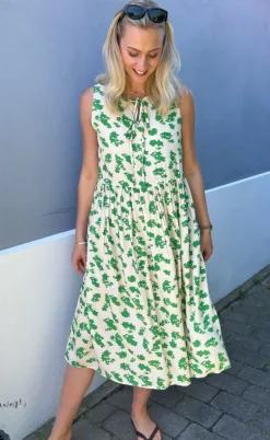 Say INA Copenhagen Kjole - Heidi - White/Green Flowers