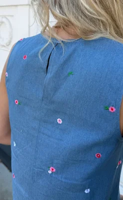 Say INA Copenhagen Kjole - Naja - Denim Blue w. Flowers