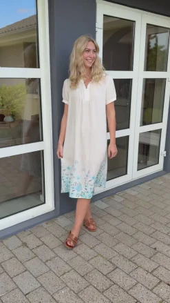 Say INA Copenhagen Kjole - Nina - Off White W. Pink Flowers