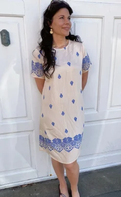 Say INA Copenhagen Kjole - Laia - Beige W. Blue Print