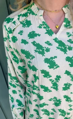 Say INA Copenhagen Kjole - Mira - White / Green Flowers