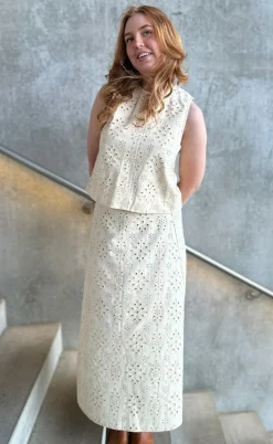 Say INA Copenhagen Nederdel - Naja - Off White Denim W. Embroidery