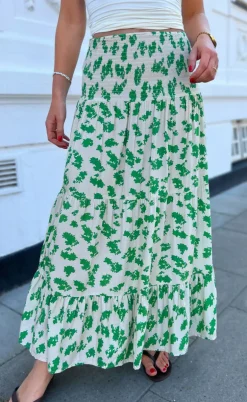 Say INA Copenhagen Nederdel - Nikoline - White/Green Flowers